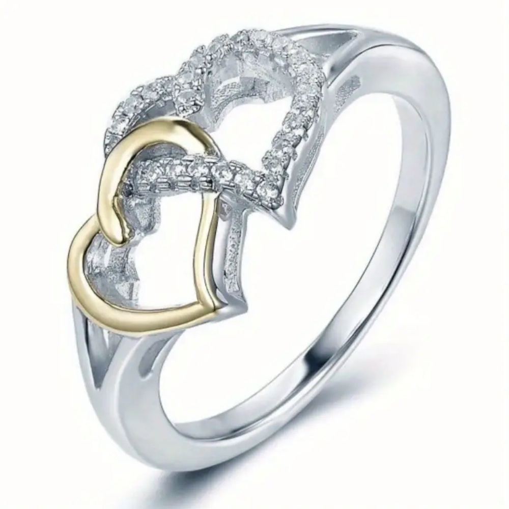 Elegant Double Heart Ring with Zircon Accents 💍